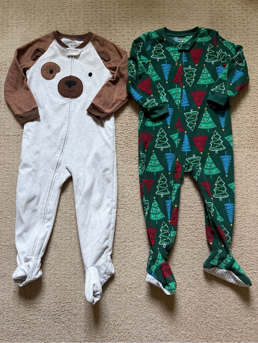 Carter’s Kids Brown & Green Holiday One-Piece Pajamas - Bear & Tree Designs